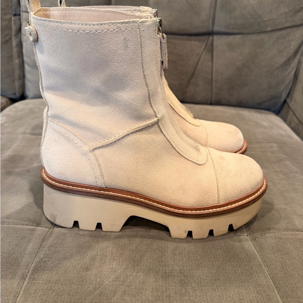 Sam Edelman Cream Suede Lug Platform Ankle Boots